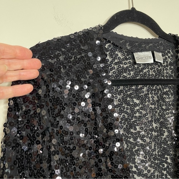 Chico’s Travelers Collection Sequin Ginger Jacket holiday party black tie - Picture 3 of 13